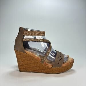 Jellypop Memory Foam Brown Braided Ankle Straps Wedge Sandals Women's Size 7.5M